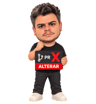 Mini Rafa sério com cartão de PR alterar e X vermelho